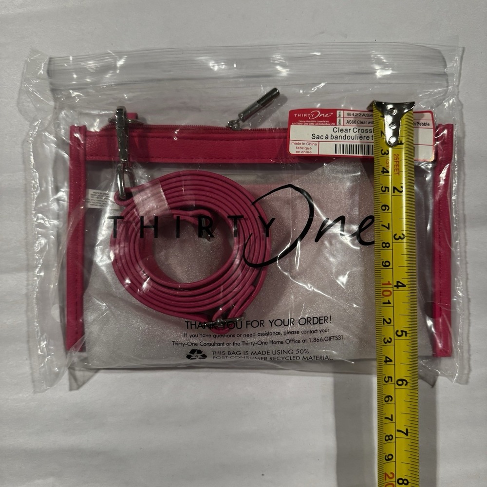 Thirty One Clear Crossbody in Hibiscus Pink Smooth Pebble- NEW! - Picture 2 of 4